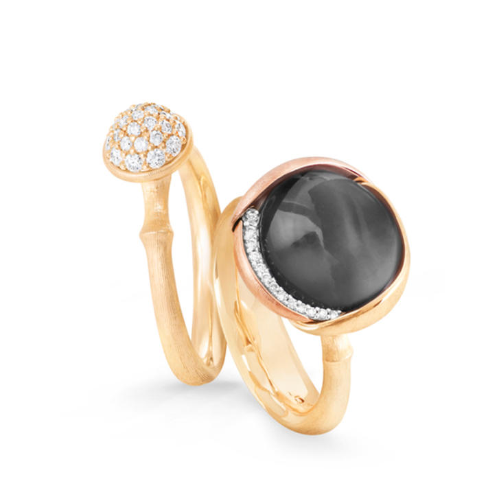 Lotus Ring No.3 750 Gelb- und Roségold mit Brillanten und grauem Mondstein