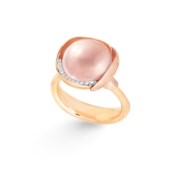 Lotus Ring No.3 750 Gelb- und Roségold mit Brillanten und Rosenquarz
