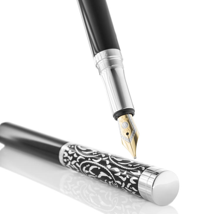 Waldmann Xetra Vienna Füllfederhalter mit Goldfeder 925 Silber, Lack schwarz