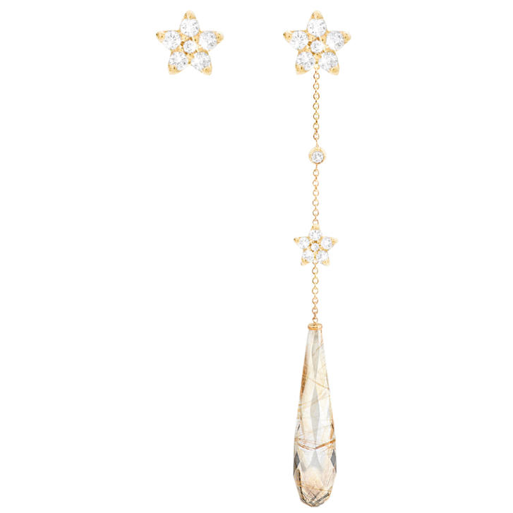 Shooting Stars Ohrring Einhänger 750 Gelbgold mit Rutilquarz und Brillanten
