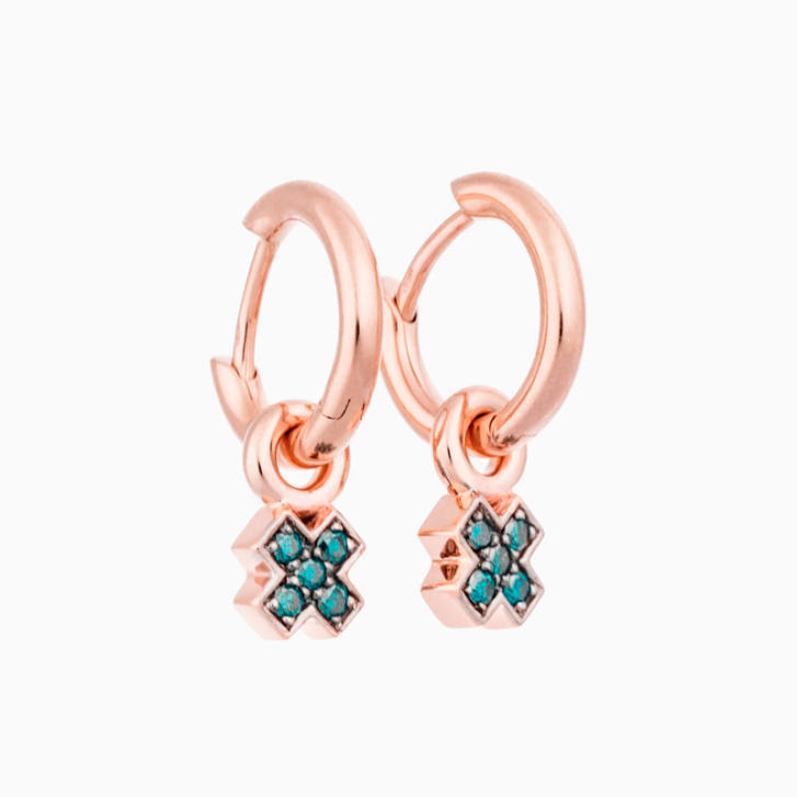 Bron Ohrring Einhänger Joy 750 Roségold mit blauen Brillanten