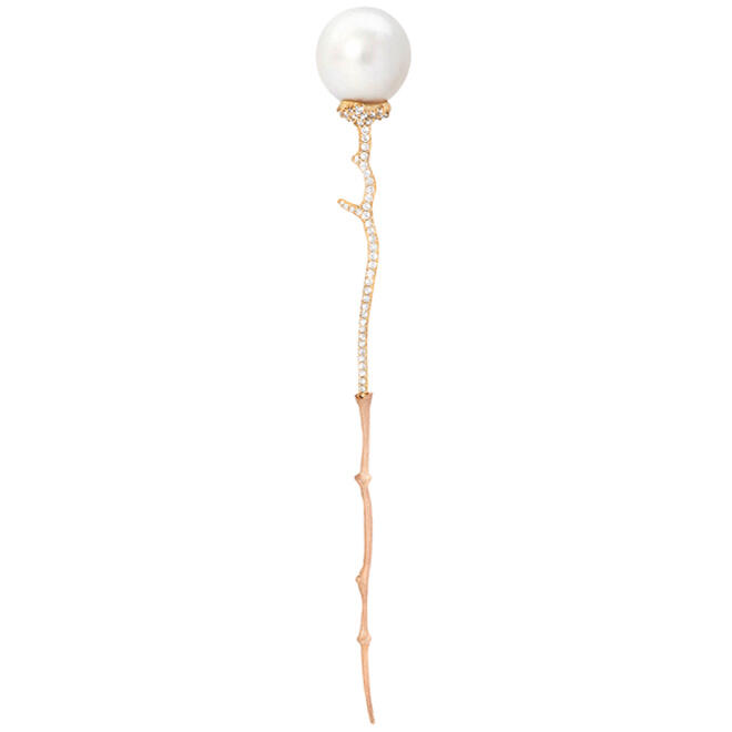 Brosche Zweig 750 Gelb- und Roségold mit Perle