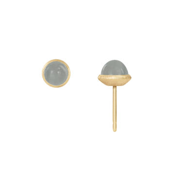 Lotus Ohrstecker 750 Gelbgold mit grauem Mondstein