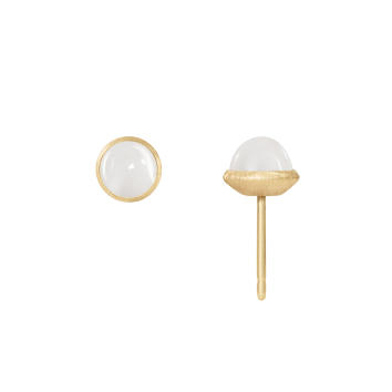 Lotus Ohrstecker 750 Gelbgold mit weißem Mondstein