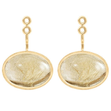 Lotus Ohrring Einhänger 750 Gelbgold mit Rutilquarz