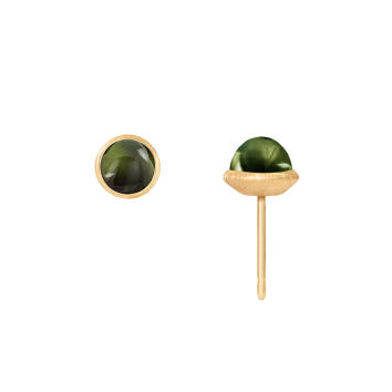 Lotus Ohrstecker 750 Gelbgold mit grünem Turmalin