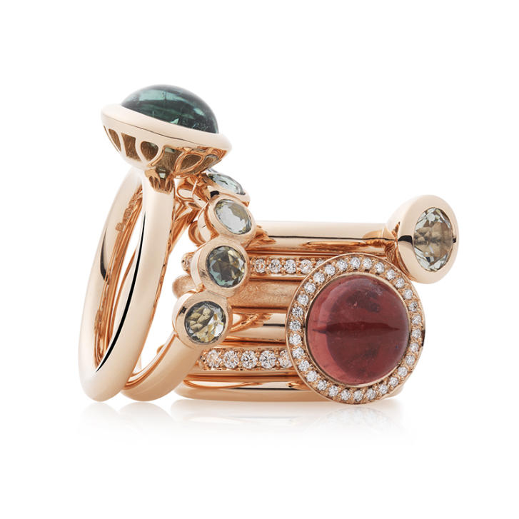 Bron Sushi Ring 10 mm 750 Roségold mit Brillanten und Turmalin