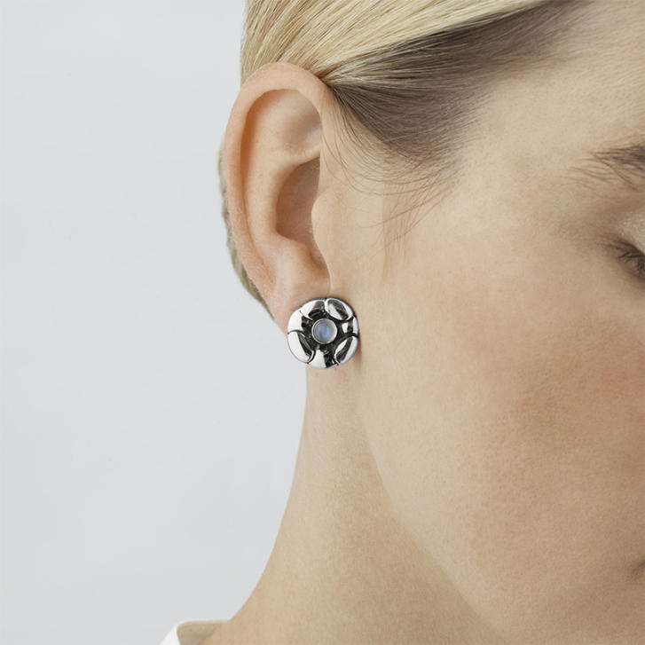 Moonlight Blossom Ohrclips 925 Silber mit Mondstein