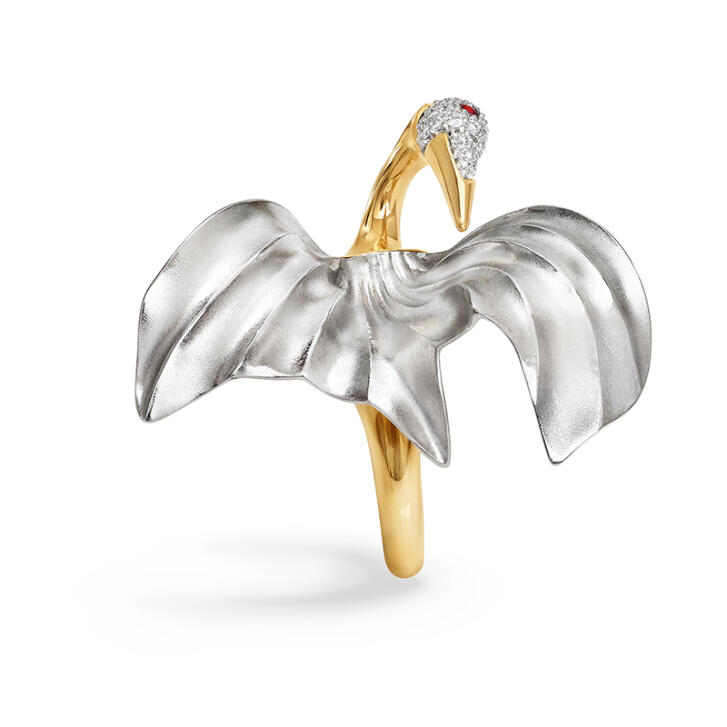 OL Cranes Ring 750 Gelb- und Weißgold mit Brillanten und Rubin
