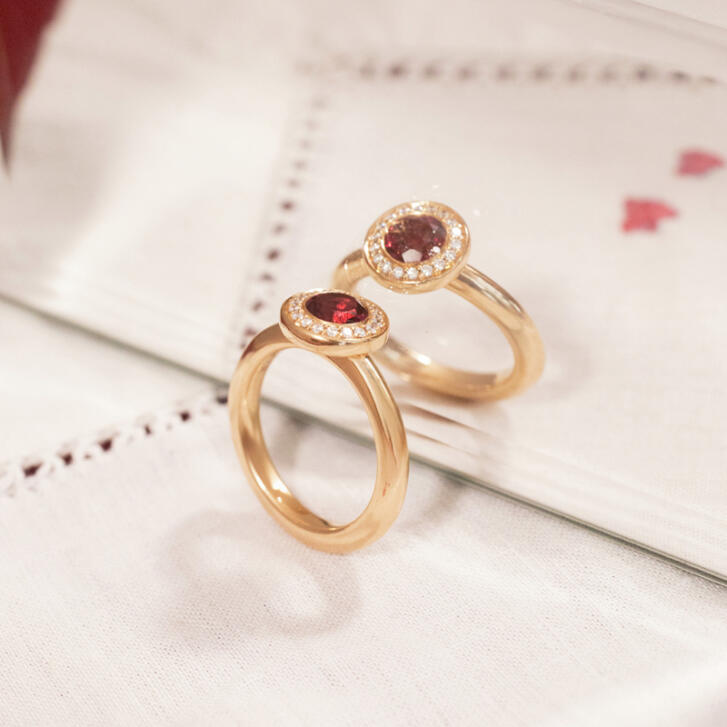 Bron Sushi Ring 6 mm 750 Roségold mit Brillanten und rosa Turmalin