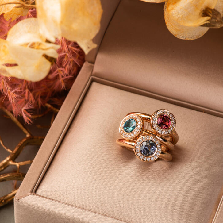 Bron Sushi Ring 6 mm 750 Roségold mit Brillanten und rosa Turmalin