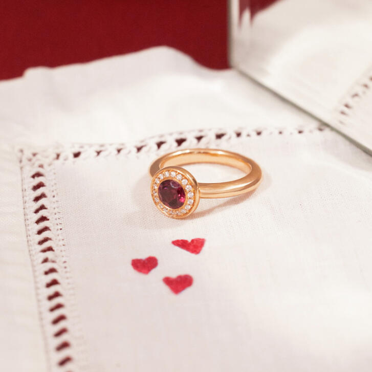 Bron Sushi Ring 6 mm 750 Roségold mit Brillanten und rosa Turmalin
