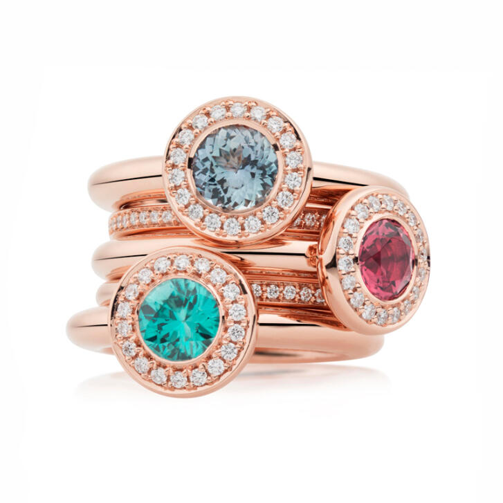 Bron Sushi Ring 6 mm 750 Roségold mit Brillanten und rosa Turmalin