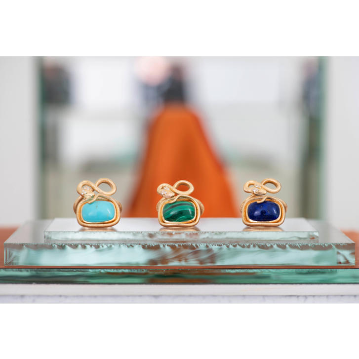 Snakes Ring 750 Gelbgold Malachit