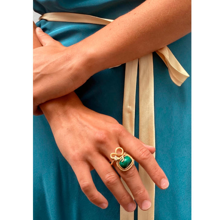 Snakes Ring 750 Gelbgold Malachit