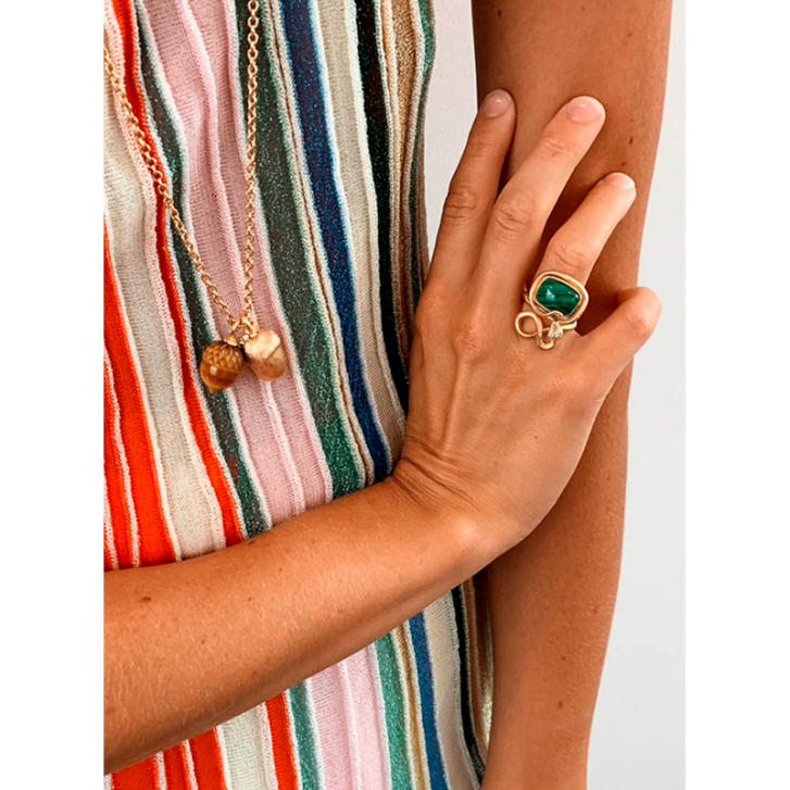 Snakes Ring 750 Gelbgold Malachit