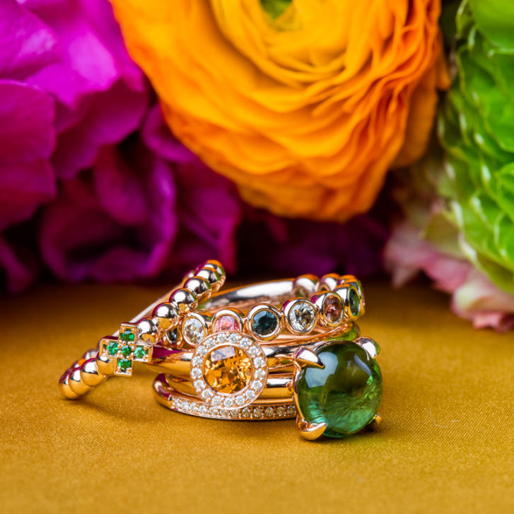 Bron Stax Memoire Ring 2,7 mm 750 Gelbgold mit Brillanten