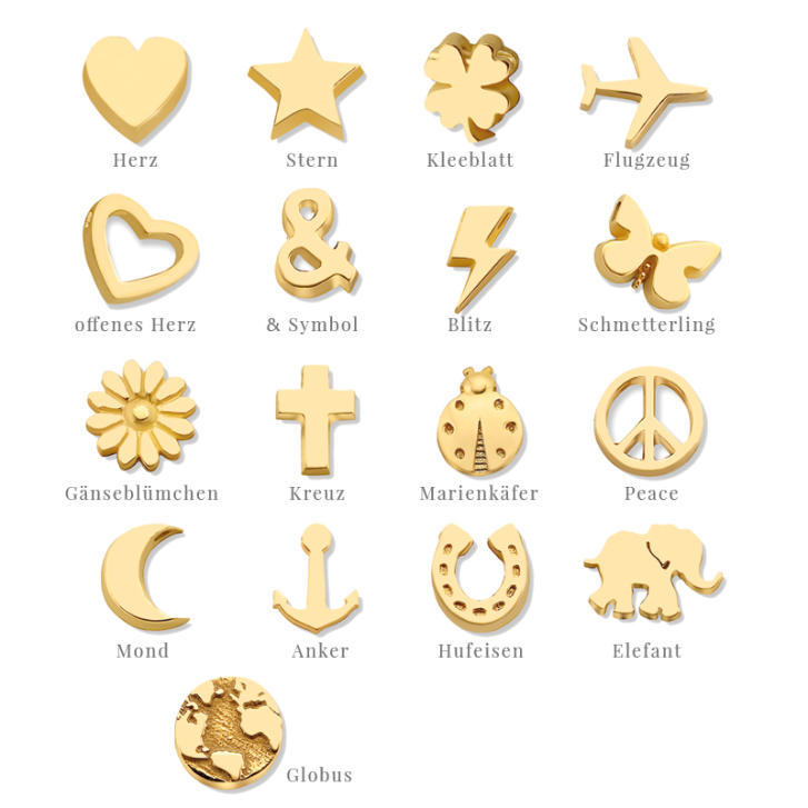 Signature Kette 3 Initialen/ Symbole/ Ziffern 750 Gelbgold