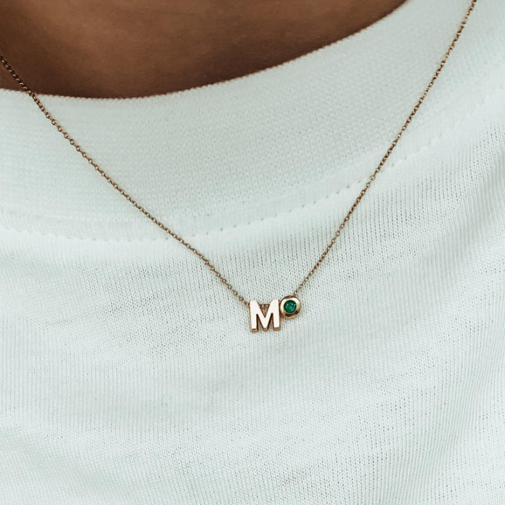 Signature Kette 1 Initial/ Symbol/ Ziffer 750 Gelbgold mit einem Edelstein