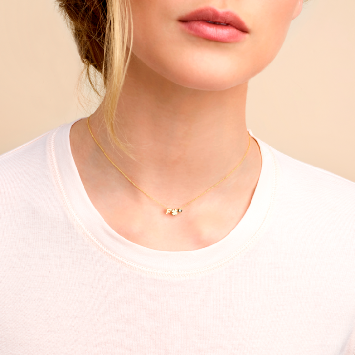 Signature Kette 2 Initialen/ Symbole/ Ziffern 750 Gelbgold mit einem Edelstein