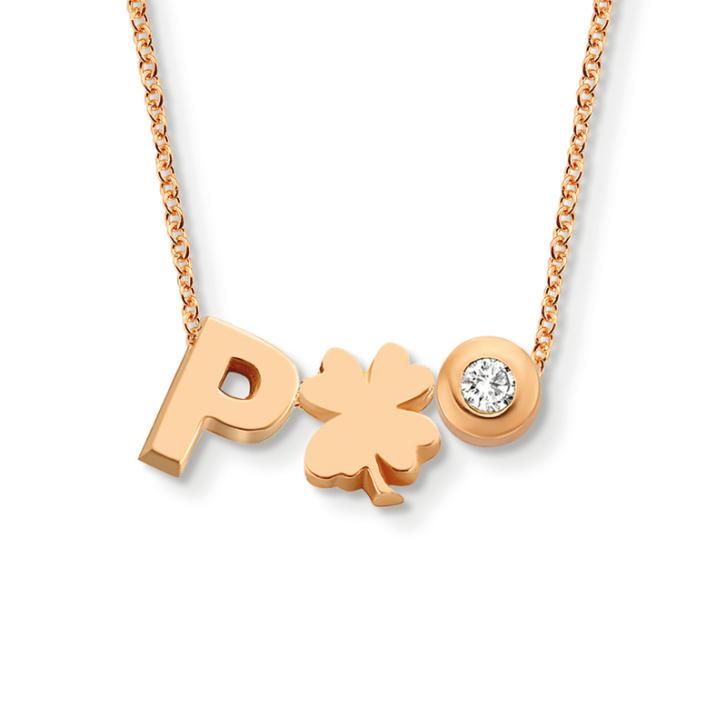 Signature Kette 2 Initialen/ Symbole/ Ziffern 750 Roségold mit einem Edelstein