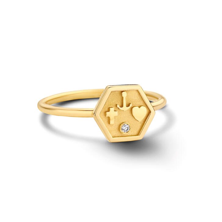 Glaube, Liebe, Hoffnung Ring 750 Gelbgold mit einem Brillant