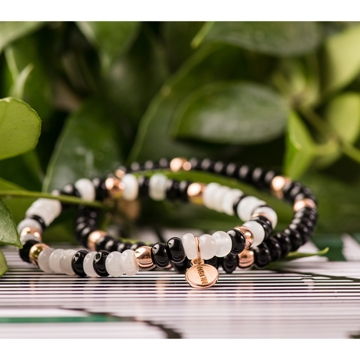 Reflex Armband Mix 750 Roségold mit Onyx und weißem Mondstein