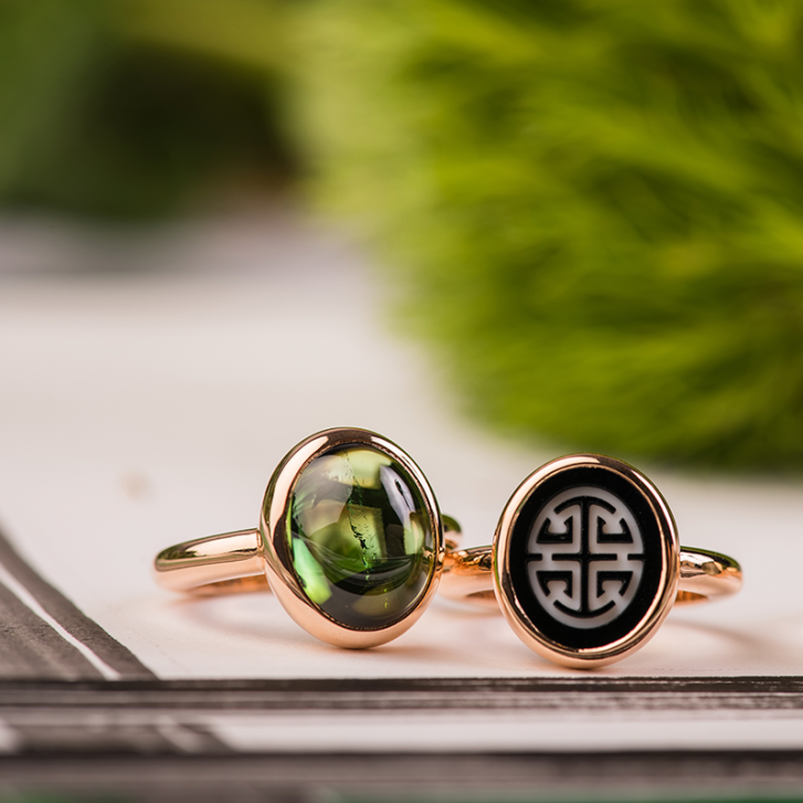 Sushi Ring 750 Roségold mit grünem Turmalin