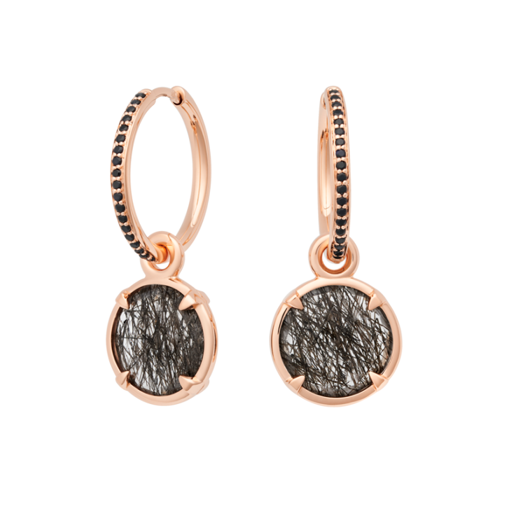 Bron Ohrringe Creolen Lux 750 Roségold Ø 20 mm mit schwarzen Saphiren