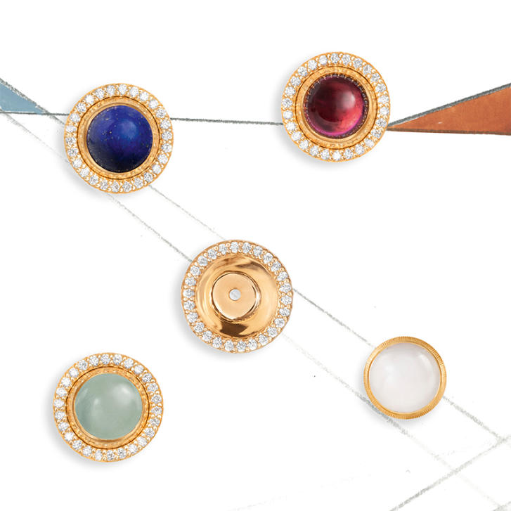 Lotus Brillantkranz Ohrring Einhänger 750 Gelbgold mit 52 Brillanten