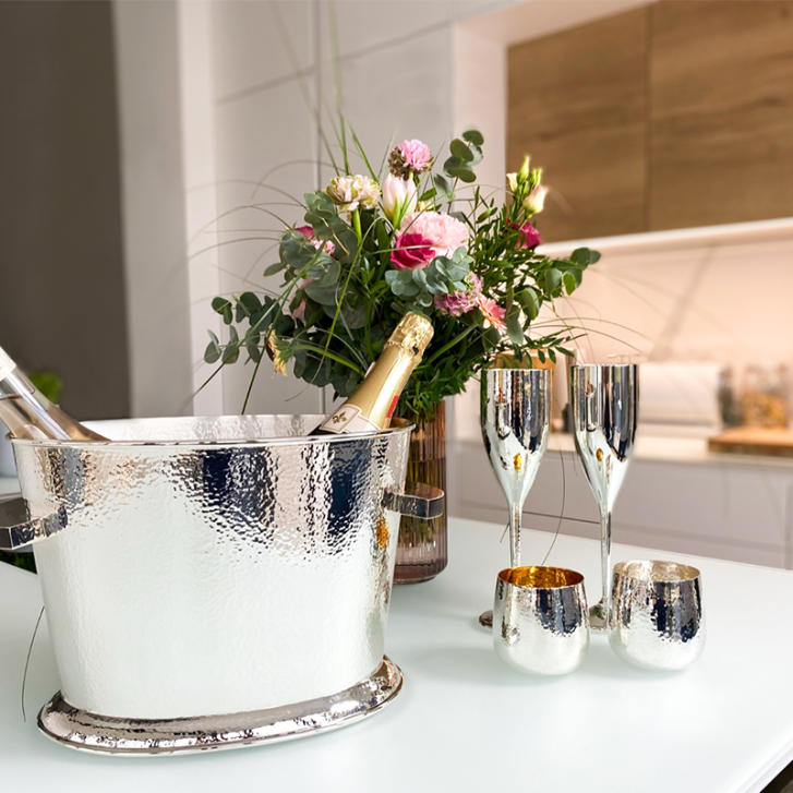 Champagnerkelch Flash gehämmert, 925 Silber