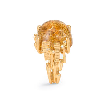 BoHo Ring 750 Gelbgold mit Rutilquarz und Brillanten