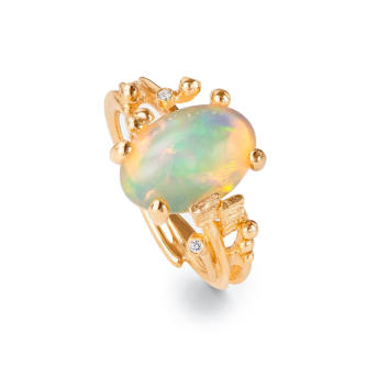BoHo Ring 750 Gelbgold mit Opal und Brillanten