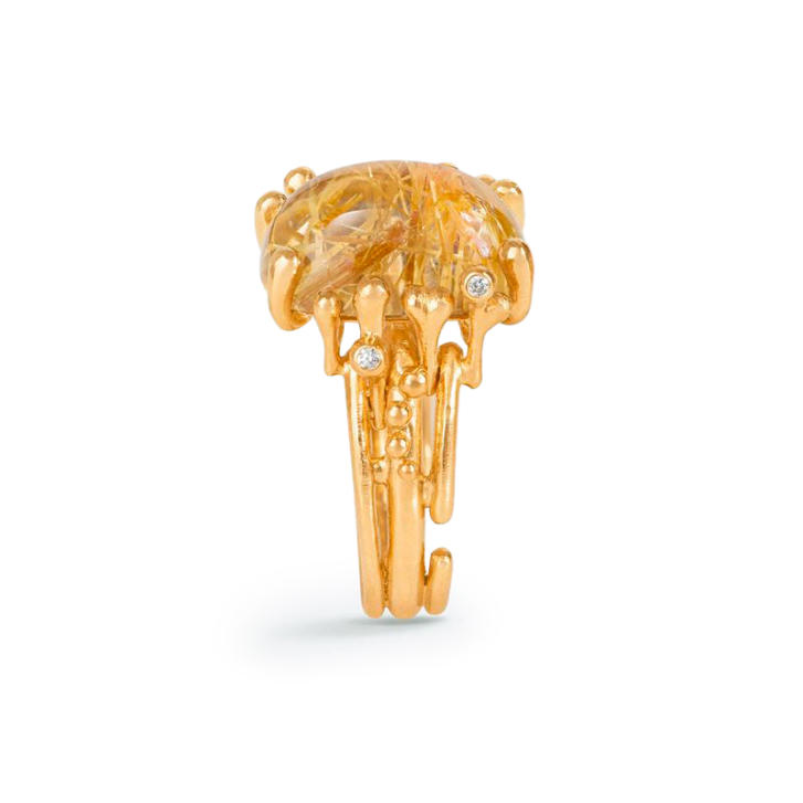 BoHo Ring 750 Gelbgold mit Rutilquarz und Brillanten