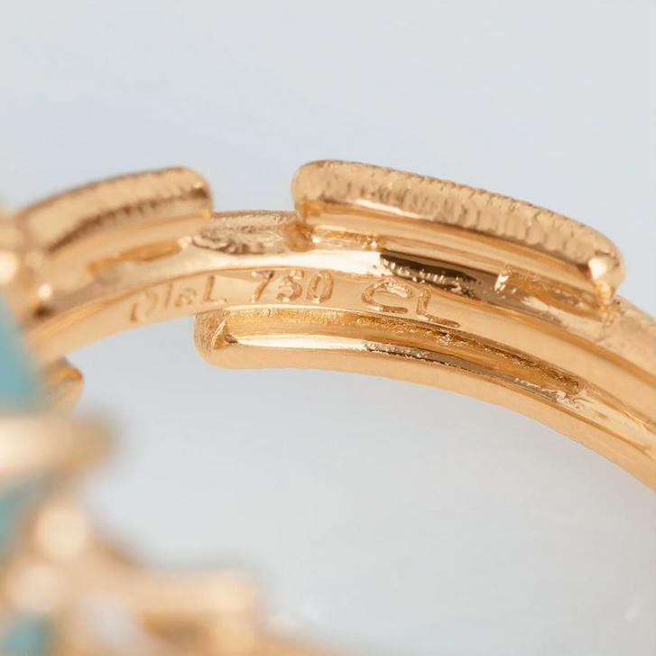 BoHo Ring 750 Gelbgold mit Aquamarin und Brillanten