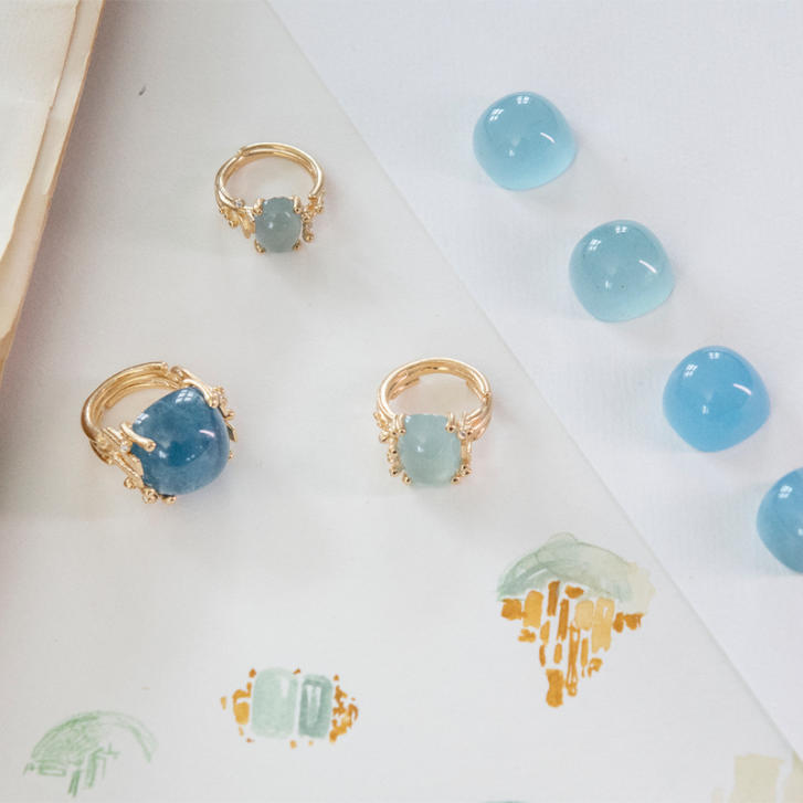 BoHo Ring 750 Gelbgold mit Aquamarin und Brillanten