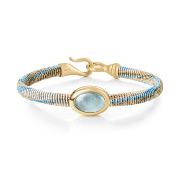 Life Armband oval 6 mm Cornflower 750 Gelbgold mit Aquamarin