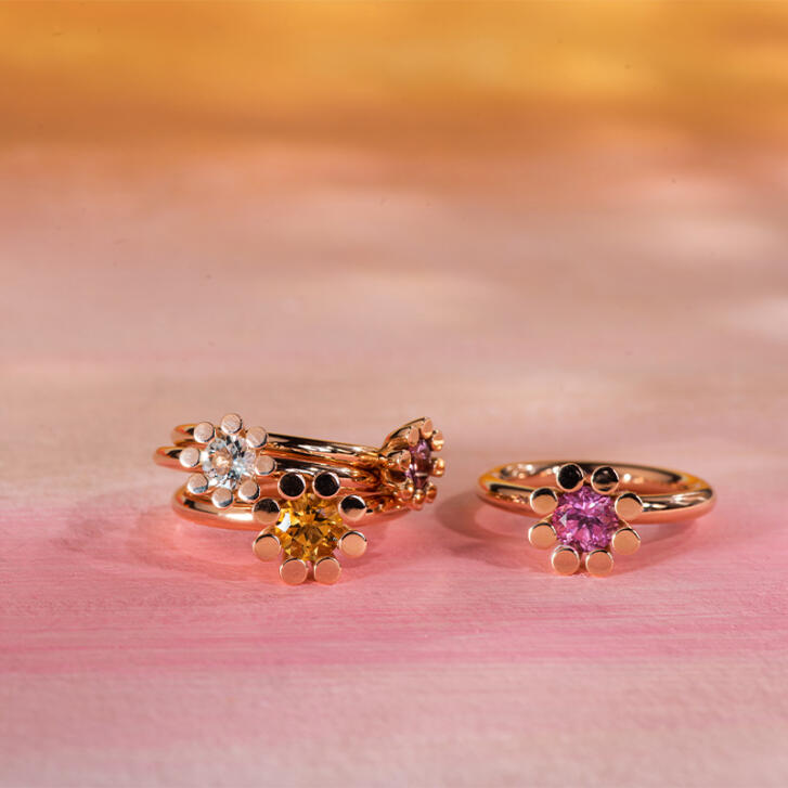Bron Sprite Ring 750 Roségold mit Lemonquarz 5 mm