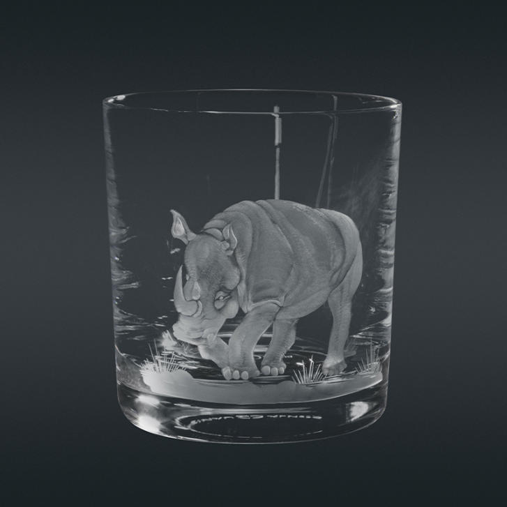 Big 5 Whiskyglas mit Diamantgravur, Nashorn