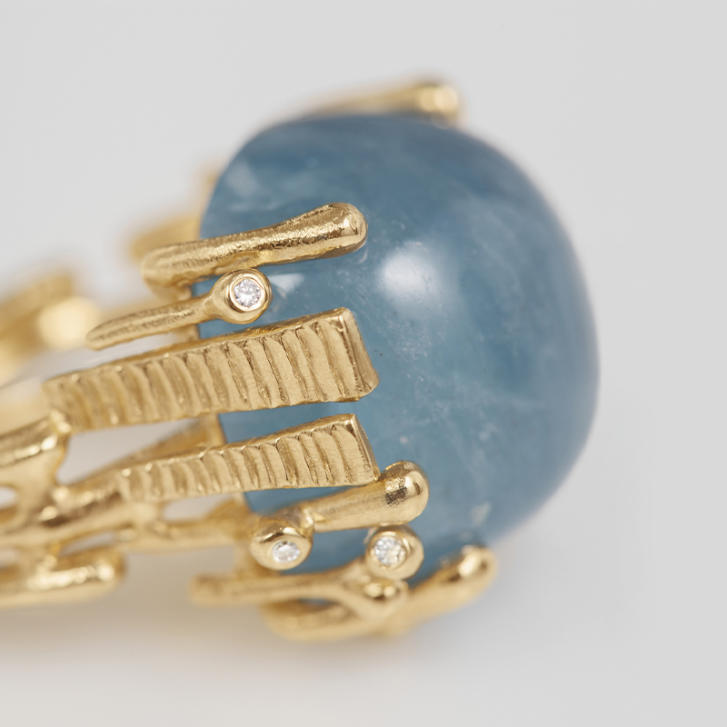 BoHo Ring 750 Gelbgold mit Aquamarin & Brillanten