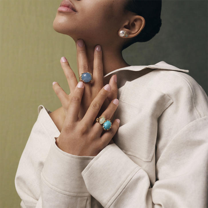 BoHo Ring 750 Gelbgold mit Aquamarin & Brillanten