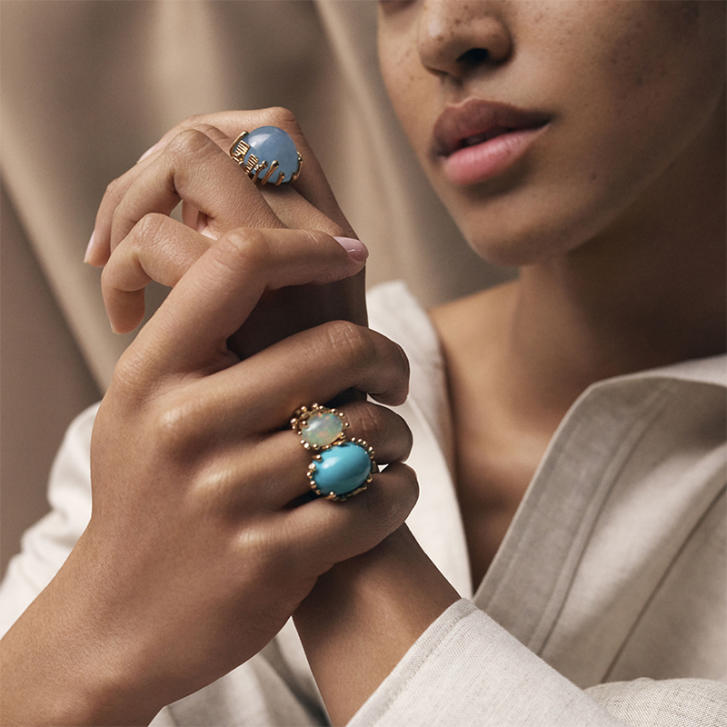 BoHo Ring 750 Gelbgold mit Aquamarin & Brillanten