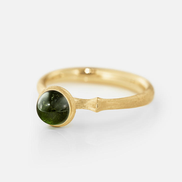 Lotus Tiny Ring 750 Gelbgold mit grünem Turmalin
