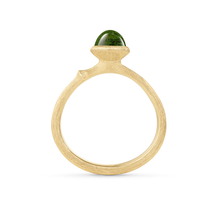 Lotus Tiny Ring 750 Gelbgold mit grünem Turmalin 48