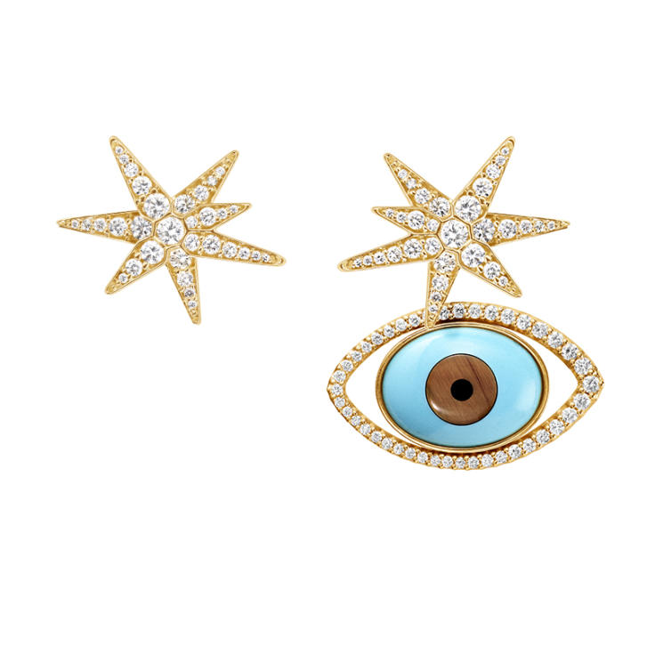 Funky Stars Ohrringe 750 Gelbgold mit Brillanten, medium