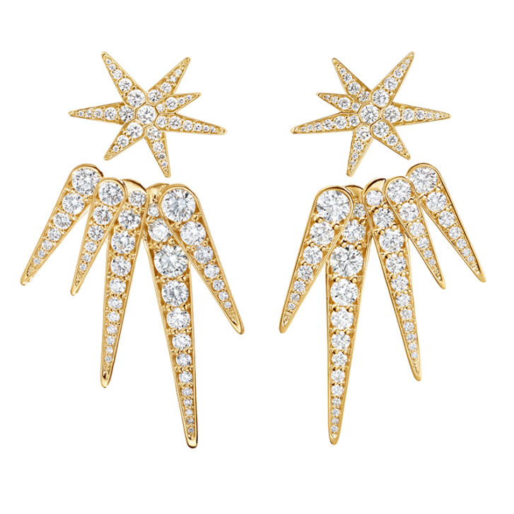 Funky Stars Ohrring Einhänger 750 Gelbgold mit Brillanten