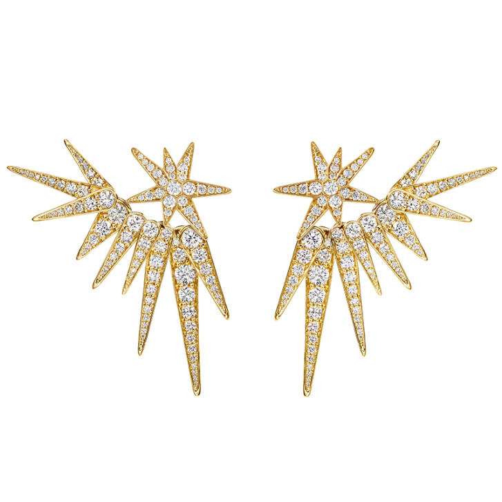 Funky Stars Ohrring Einhänger 750 Gelbgold mit Brillanten