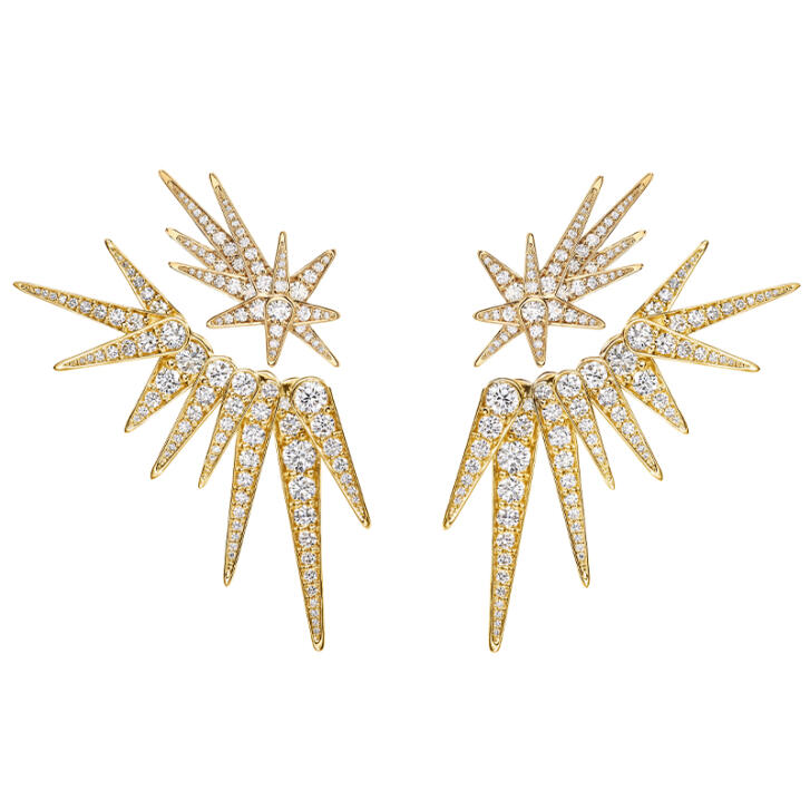 Funky Stars Ohrring Einhänger 750 Gelbgold mit Brillanten