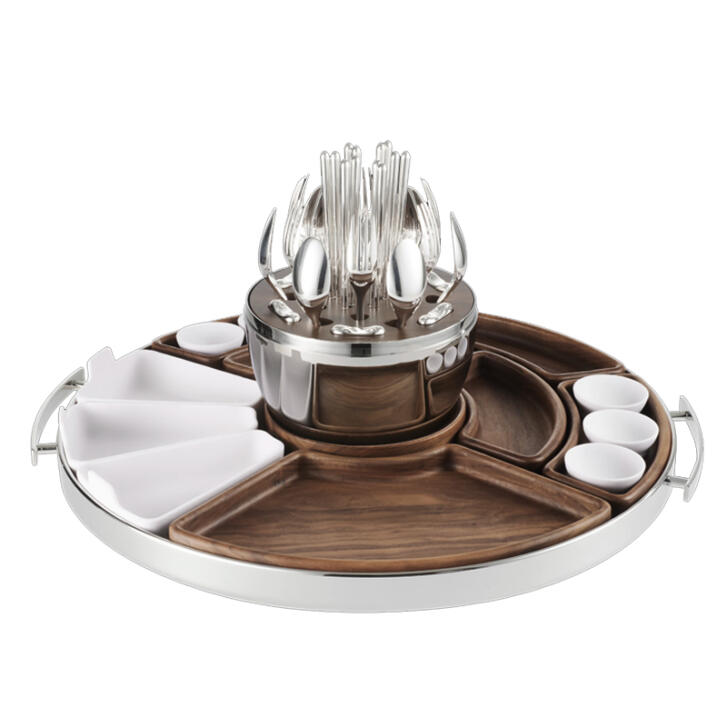 Mood Asia Tablett Edelstahl, Porzellan & Holz