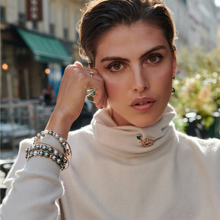 Bron Reflex Armband 750 Roségold mit Tahiti Perlen 9 mm & Brillanten